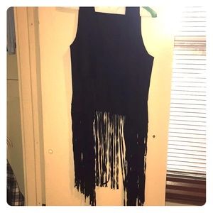 Jet black vest with long fringe